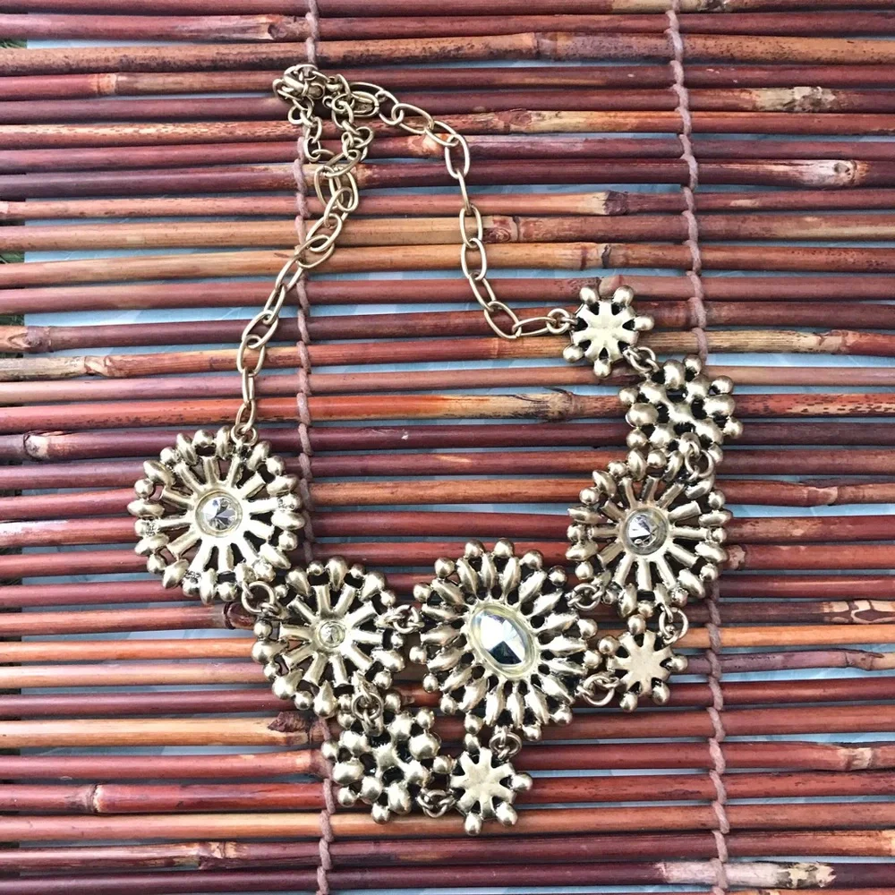 J. Crew Crystal  Rhinestone Flower Lattice Necklace
